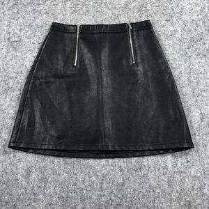 Zara Basic Mini Skirt Womens M Black Faux Leather A Line Zip Detail Short